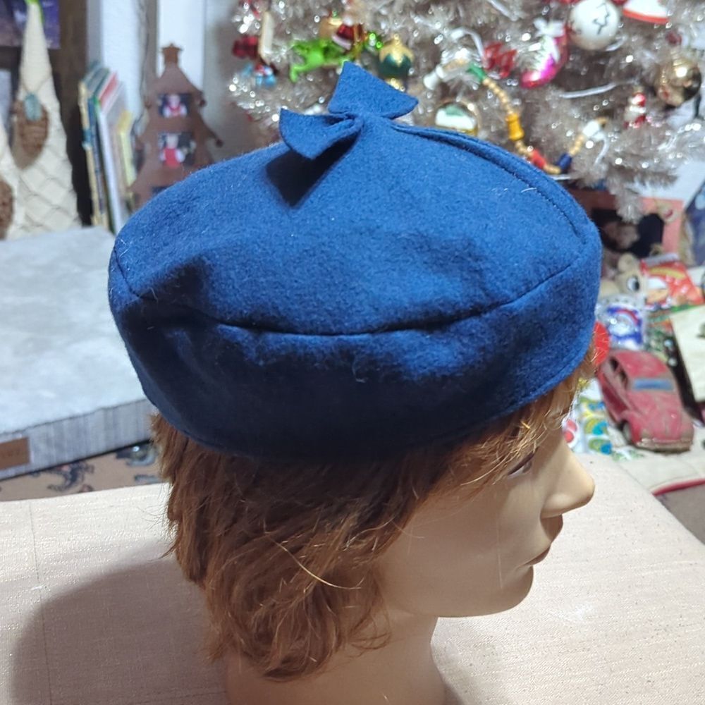 Womens 1940s Wool Felt Tam Beret Casque Hat Fascinator - Picture 3 of 6